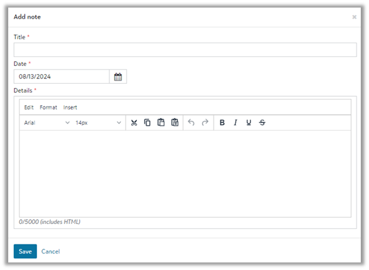Internal candidate notes add screen
